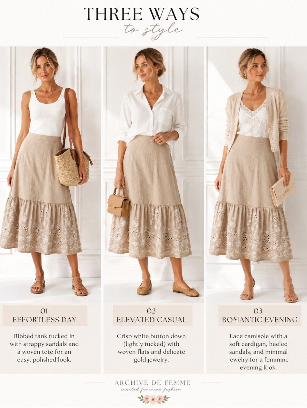 Moon River Embroidered Eyelet Cotton Maxi Skirt Tan | Size Medium - Picture 4 of 11